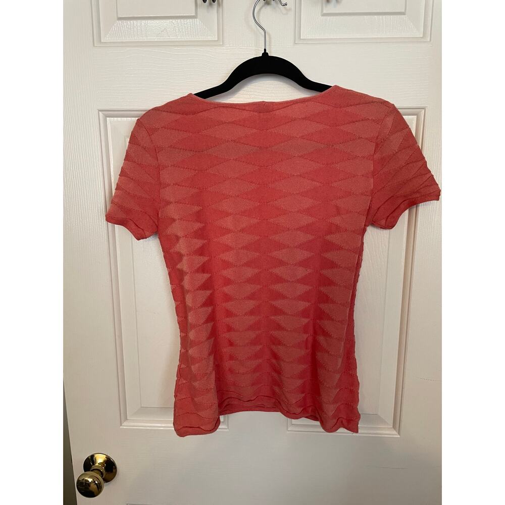 Armani Collezioni Womens Blouse Size 2 Orange Textured Diamond Geometric Scoop - Picture 2 of 9